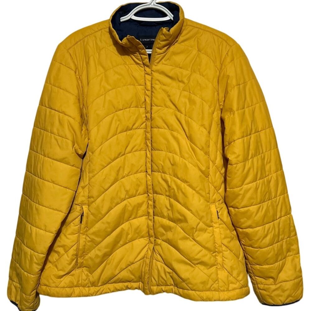 Lands End Women's Yellow Full Zip Puffer Coat Size‎ L 14-16